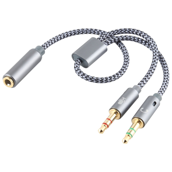 YH192 2 in 1 3.5mm Female to Microphone + Audio Male Braided Audio Cable, Length: 22cm, YH192