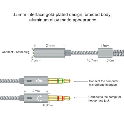 YH192 2 in 1 3.5mm Female to Microphone + Audio Male Braided Audio Cable, Length: 22cm, YH192