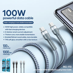 REMAX RC-172 Jany Series 1m PD100W Type-C to USB-C / Type-C Aluminum Alloy Braid Fast Charging Data Cable, Type-C to USB-C / Type-C