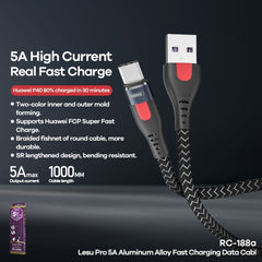 REMAX RC-188a Lesu Pro 1m 5A USB to USB-C / Type-C Aluminum Alloy Braid Fast Charging Data Cable, USB to USB-C / Type-C