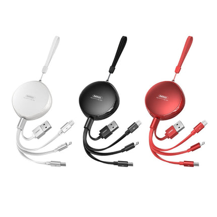 REMAX RC-185th 3 in 1 2.1A USB to 8 Pin + USB-C / Type-C + Micro USB Sury Series Telescopic Charging Data Cable