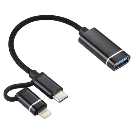 USB 3.0 Female to 8 Pin + USB-C / Type-C Male Charging + Transmission OTG Nylon Braided Adapter Cable, Cable Length: 11cm, 8 Pin Silver + White, 8 Pin Black, 8 Pin Silver, 8 Pin Red, 8 Pin Blue