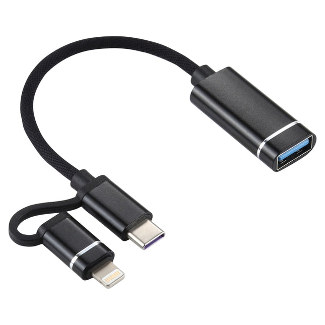 USB 3.0 Female to 8 Pin + USB-C / Type-C Male Charging + Transmission OTG Nylon Braided Adapter Cable, Cable Length: 11cm, 8 Pin Silver + White, 8 Pin Black, 8 Pin Silver, 8 Pin Red, 8 Pin Blue