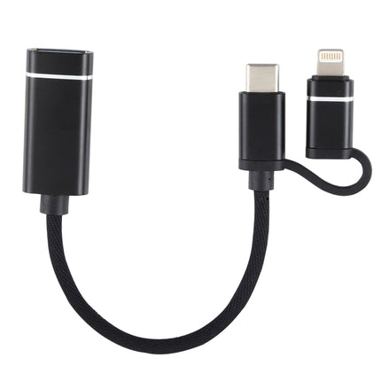 USB 3.0 Female to 8 Pin + USB-C / Type-C Male Charging + Transmission OTG Nylon Braided Adapter Cable, Cable Length: 11cm, 8 Pin Silver + White, 8 Pin Black, 8 Pin Silver, 8 Pin Red, 8 Pin Blue
