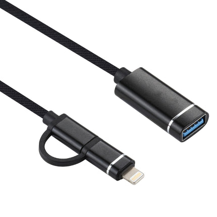 USB 3.0 Female to 8 Pin + USB-C / Type-C Male Charging + Transmission OTG Nylon Braided Adapter Cable, Cable Length: 11cm, 8 Pin Silver + White, 8 Pin Black, 8 Pin Silver, 8 Pin Red, 8 Pin Blue