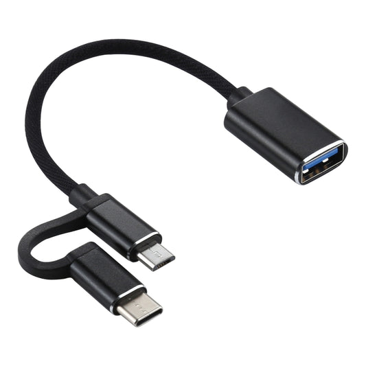 USB 3.0 Female to Micro USB + USB-C / Type-C Male Charging + Transmission OTG Nylon Braided Adapter Cable, Cable Length: 11cm, Micro USB Black, Micro USB Blue, Micro USB Red, Micro USB Silver, Micro USB  White