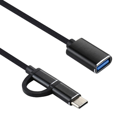 USB 3.0 Female to Micro USB + USB-C / Type-C Male Charging + Transmission OTG Nylon Braided Adapter Cable, Cable Length: 11cm, Micro USB Black, Micro USB Blue, Micro USB Red, Micro USB Silver, Micro USB  White