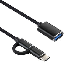 USB 3.0 Female to Micro USB + USB-C / Type-C Male Charging + Transmission OTG Nylon Braided Adapter Cable, Cable Length: 11cm, Micro USB Black, Micro USB Blue, Micro USB Red, Micro USB Silver, Micro USB  White