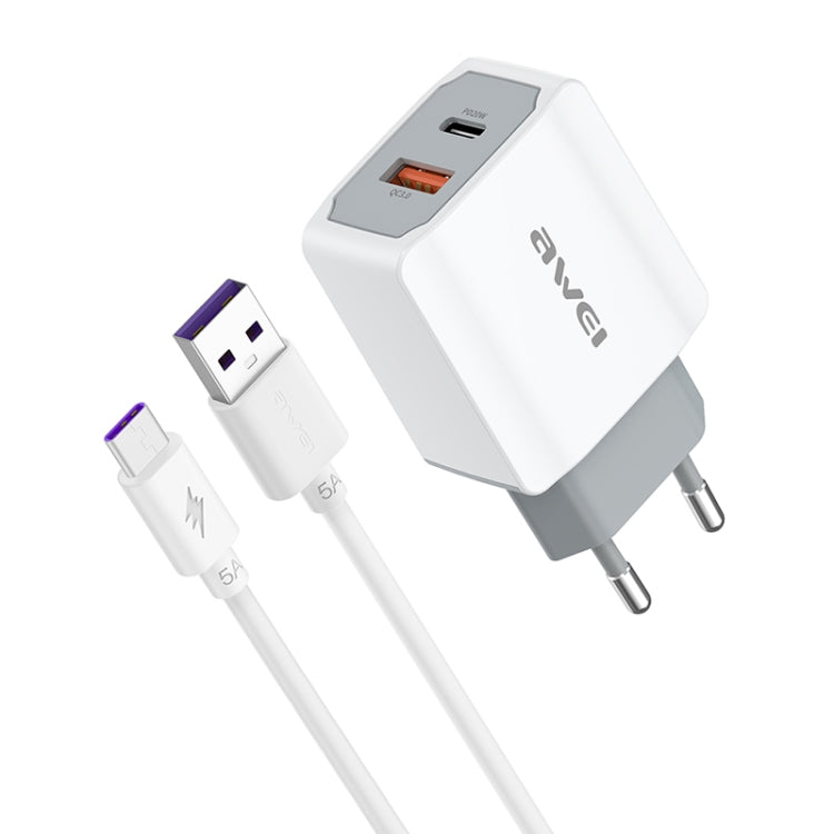 awei PD4 20W PD Type-C + QC 3.0 USB Interface Fast Charging Travel Charger with Data Cable, EU Plug