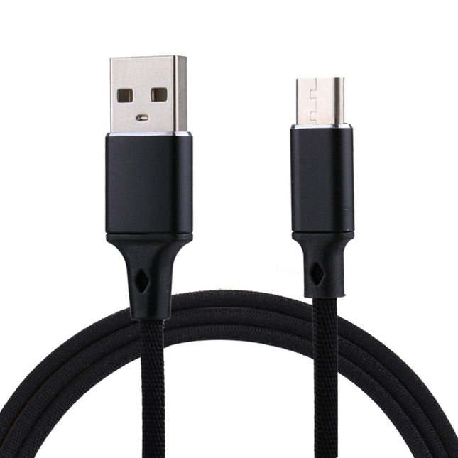 1m 2A Output USB to USB-C / Type-C Nylon Weave Style Data Sync Charging Cable, 2A Black, 2A Pink, 2A Grey, 2A Red, 2A White