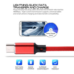 1m 2A Output USB to USB-C / Type-C Nylon Weave Style Data Sync Charging Cable, 2A Red, 2A White, 2A Black, 2A Pink, 2A Grey, 2A Blue