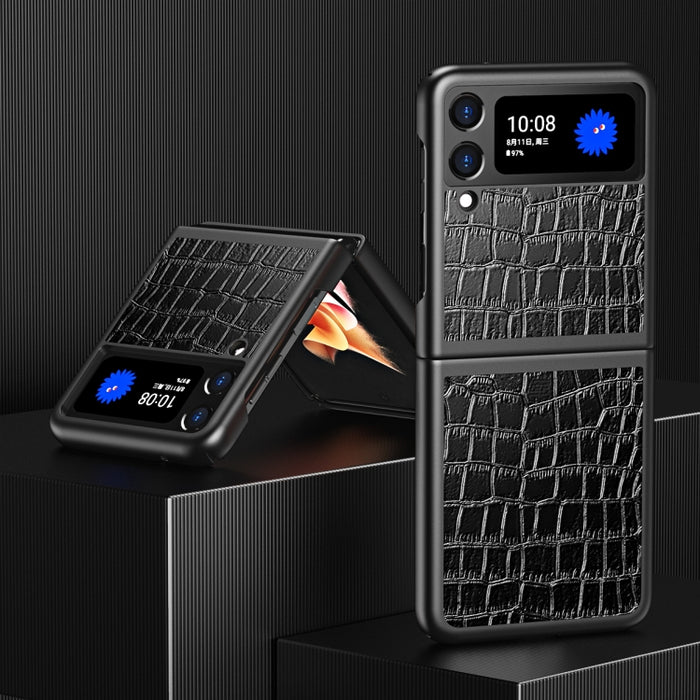 For Samsung Galaxy Z Flip Crocodile Texture Leather Folding Protective Case, For Samsung Galaxy Z Flip