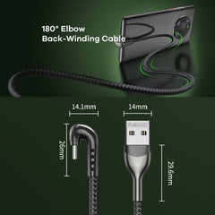 REMAX RC-177a Heymanba II 2.1A USB to USB-C / Type-C 180 Degrees Elbow Zinc Alloy Braided Gaming Data Cable, Cable Length: 1m, RC-177a