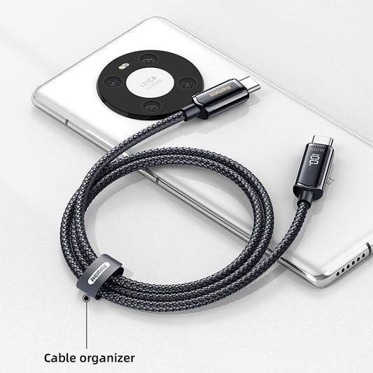 REMAX RC-128a 100W Type-C / USB-C to Type-C / USB-C Intelligent Digital Display Zinc Alloy Braided Charging Data Cable, Length: 1.2m