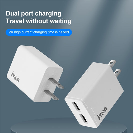 IVON AD38 5V 2.1A Dual USB Port Travel Charger, US Plug, AD38