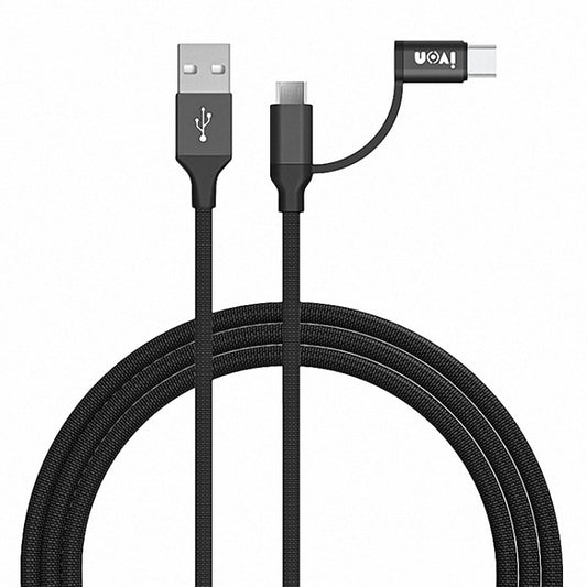 IVON CA52 2.4A USB to Type-C + Micro USB 2 in 1 Charging Sync Data Cable, Length: 1m, Type-C + Micro USB