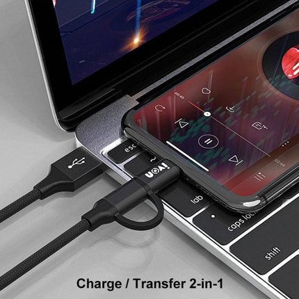 IVON CA52 2.4A USB to Type-C + Micro USB 2 in 1 Charging Sync Data Cable, Length: 1m, Type-C + Micro USB