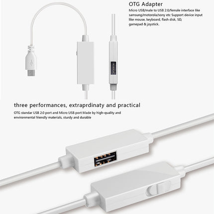 OTG-Y-03 USB 2.0 Male to Micro USB Male + USB Female OTG Charging Data Cable for Android Phones / Tablets with OTG Function, with Switch, Length: 1.1m, with Switch Length: 1.1m