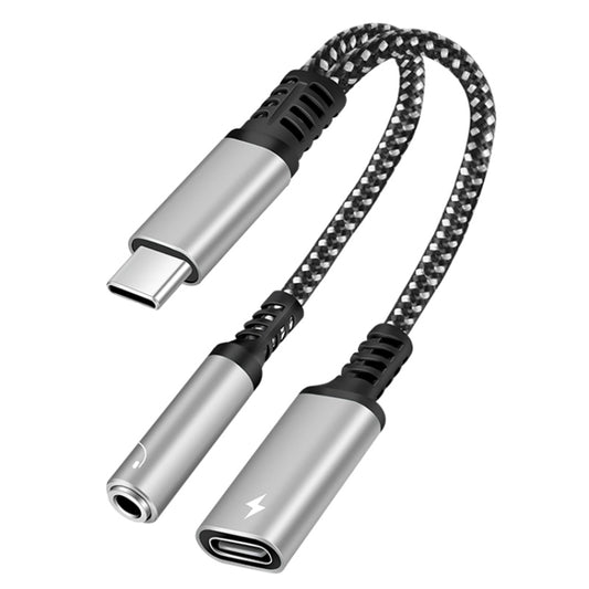 2 in 1 USB-C / Type-C Male to PD 60W USB-C / Type-C Charging + 3.5mm Audio Female Earphone Adapter