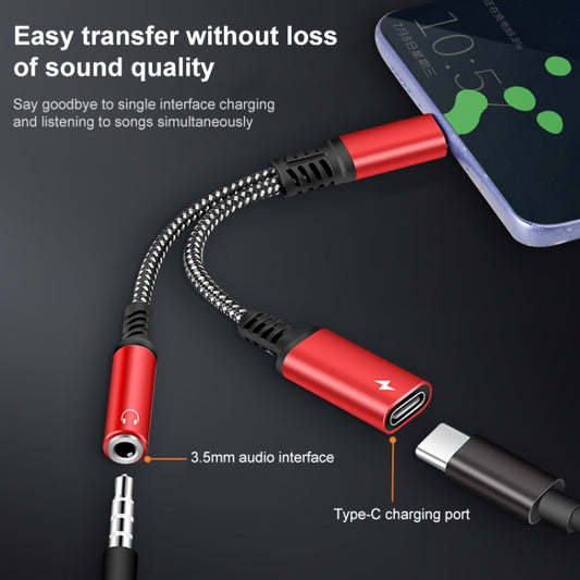 2 in 1 USB-C / Type-C Male to PD 60W USB-C / Type-C Charging + 3.5mm Audio Female Earphone Adapter