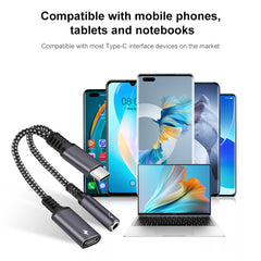 2 in 1 USB-C / Type-C Male to PD 60W USB-C / Type-C Charging + 3.5mm Audio Female Earphone Adapter