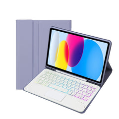 For iPad 11 2025 / 10th Gen 10.9 2022 A10B-AS Lambskin Texture Backlight Bluetooth Touch Keyboard Leather Tablet Case with Pen Slot, A10B-AS