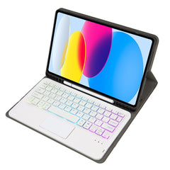 For iPad 11 2025 / 10th Gen 10.9 2022 A10B-AS Lambskin Texture Backlight Bluetooth Touch Keyboard Leather Tablet Case with Pen Slot, A10B-AS