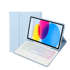 For iPad 11 2025 / 10th Gen 10.9 2022 A10B-AS Lambskin Texture Backlight Bluetooth Touch Keyboard Leather Tablet Case with Pen Slot, A10B-AS