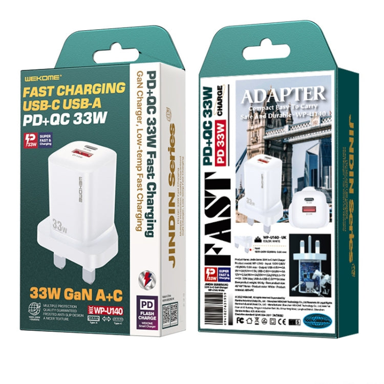 WK WP-U140 33W Power Series USB+USB-C/Type-C Fast Charger, Specifications: UK Plug, 33W UK Plug