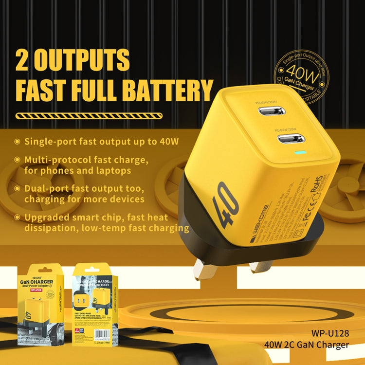 WK WP-U128 40W Dual USB-C/Type-C Interface Gallium Nitride Charger,Specifications: UK Plug, UK Plug