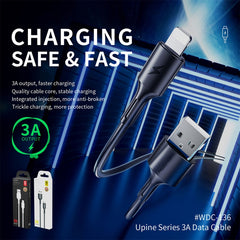 WK WDC-136 USB to Type-C / USB-C 3A Fast Charging Data Cable, USB to Type-C(Black), USB to Type-C(White)