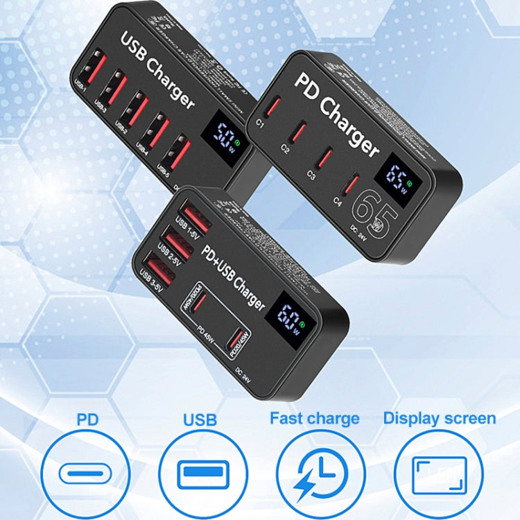 988A Multi-function DC 12V 5 Ports USB Digital Display Fast Charger, 988A