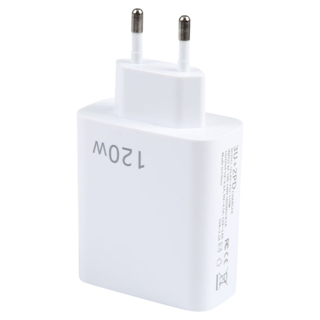 120W Dual PD Type-C + 3 x USB Multi Port Charger, EU Plug, EU Plug