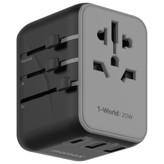 MOMAX UA11 1-World 20W PD Global Travel Fast Charger Power Adapter, UA11 (Black)