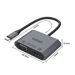 Onten M205 3 in 1 Type-C to HDMI+VGA+PD Fast Charge Video Converter, M205