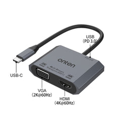 Onten M205 3 in 1 Type-C to HDMI+VGA+PD Fast Charge Video Converter, M205