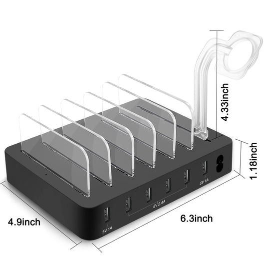 008 Multi-function DC5V/10A (Max) Output 6 Ports USB Detachable Charging Station Smart Charger, 008