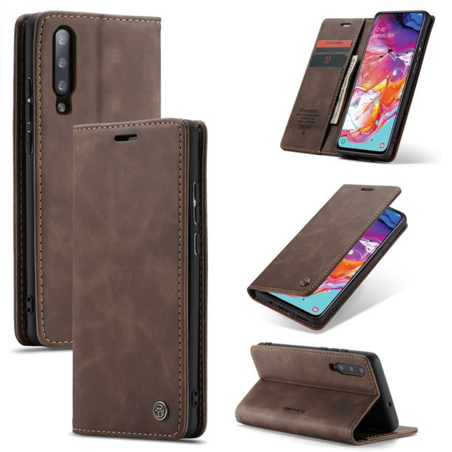CaseMe-013 Multifunctional Retro Frosted Horizontal Flip Leather Case for Galaxy A70, with Card Slot & Holder & Zipper Wallet & Photo Frame