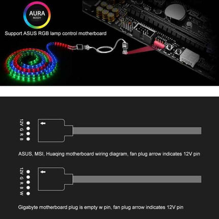 3 Pin 5V 1 to 2 Motherboard AURA RGB PC Cooling Extension Cable for Asus, 1 to 2