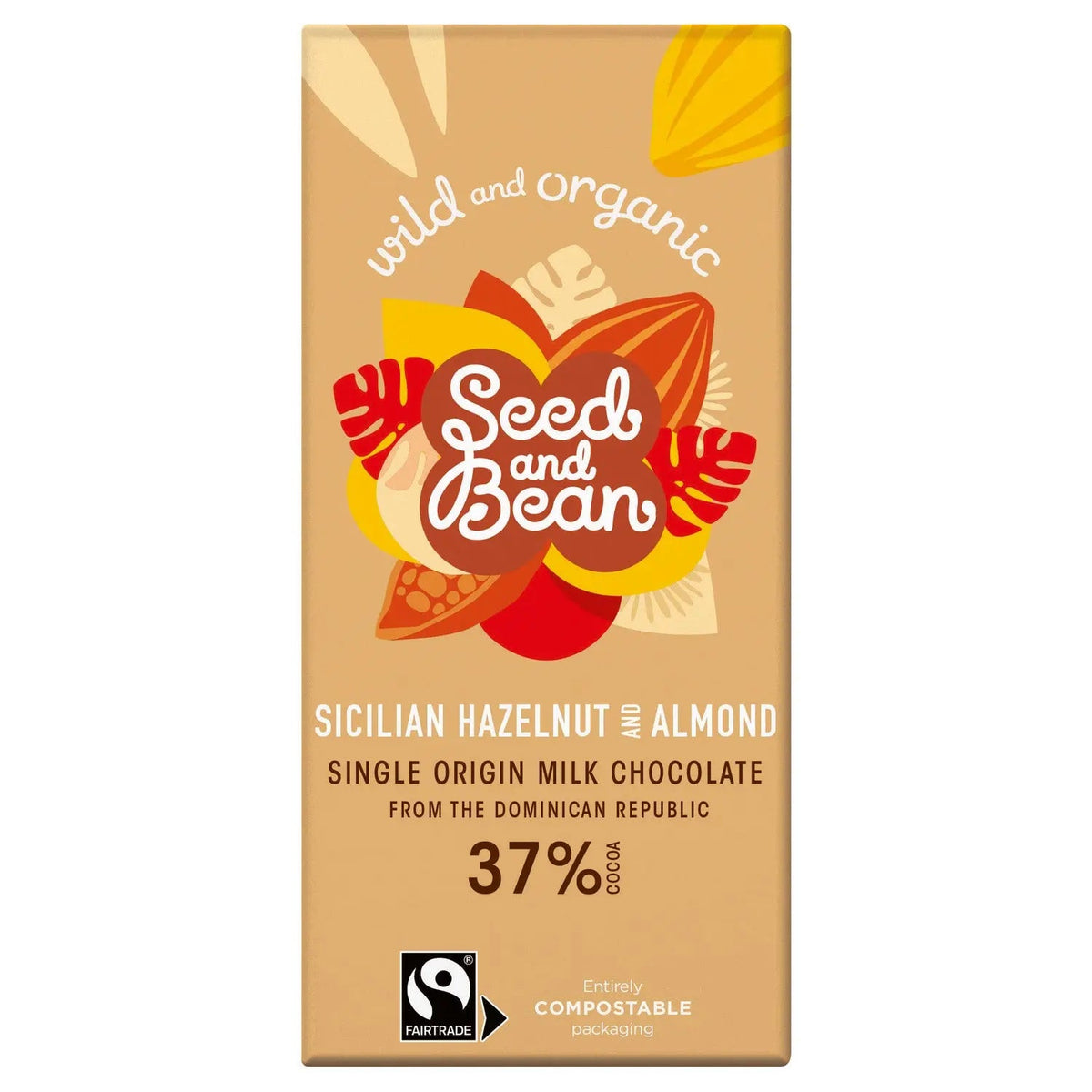 Organic & Fair Trade 37% rich milk chocolate bar with Sicilian hazelnut & almond