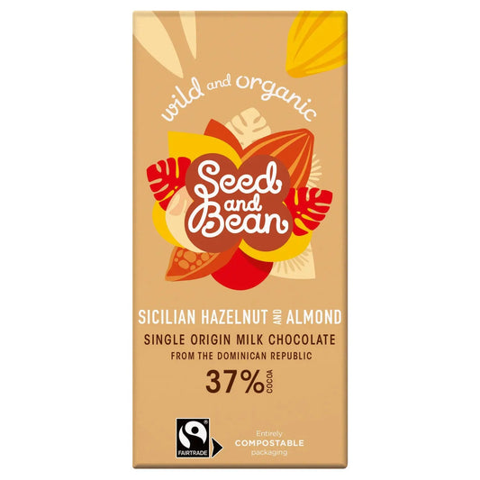 Organic & Fair Trade 37% rich milk chocolate bar with Sicilian hazelnut & almond