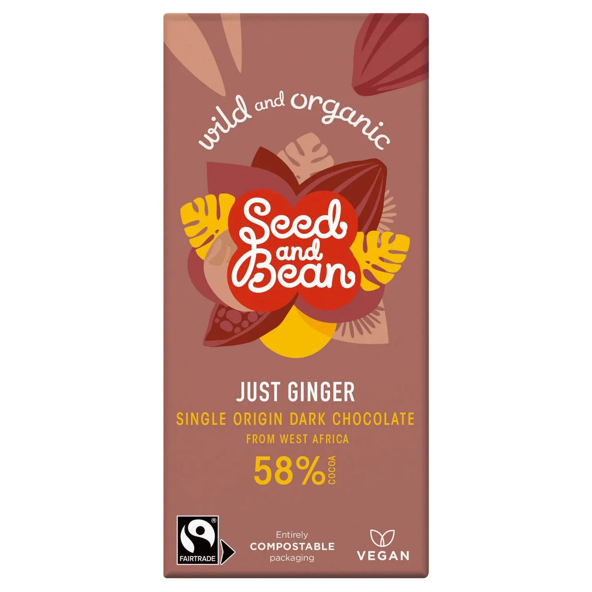 Organic & Fair Trade 58% dark chocolate bar with ginger