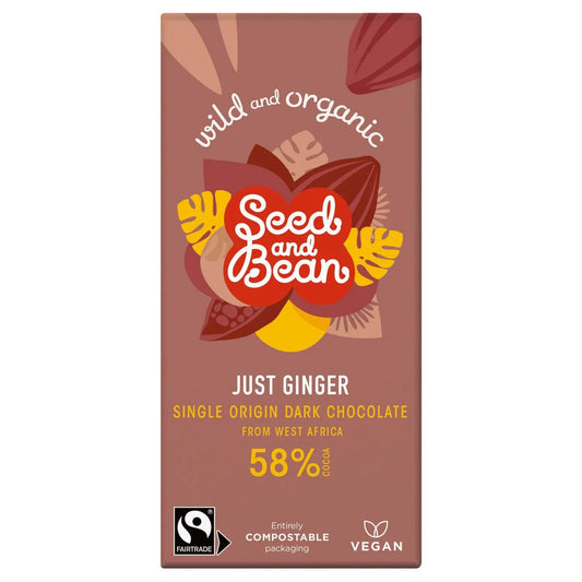 Organic & Fair Trade 58% dark chocolate bar with ginger