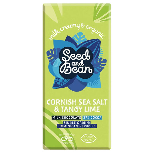 Organic & Fair Trade 37% milk chocolate bar with Cornish sea salt & lime