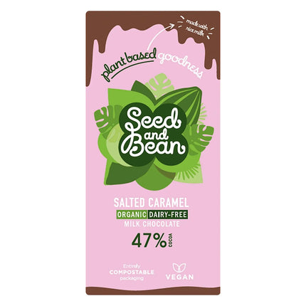 Organic Dairy Free 47% milk chocolate bar with salted caramel