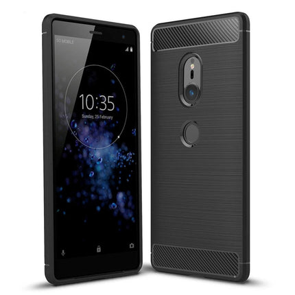 For Sony Xperia XZ2 Brushed Texture Carbon Fiber Shockproof TPU Protective Back Case