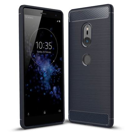 For Sony Xperia XZ2 Brushed Texture Carbon Fiber Shockproof TPU Protective Back Case