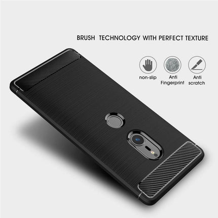 For Sony Xperia XZ2 Brushed Texture Carbon Fiber Shockproof TPU Protective Back Case