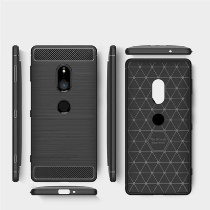 For Sony Xperia XZ2 Brushed Texture Carbon Fiber Shockproof TPU Protective Back Case