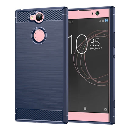 For Sony Xperia XA2 Brushed Texture Carbon Fiber Shockproof TPU Protective Back Case